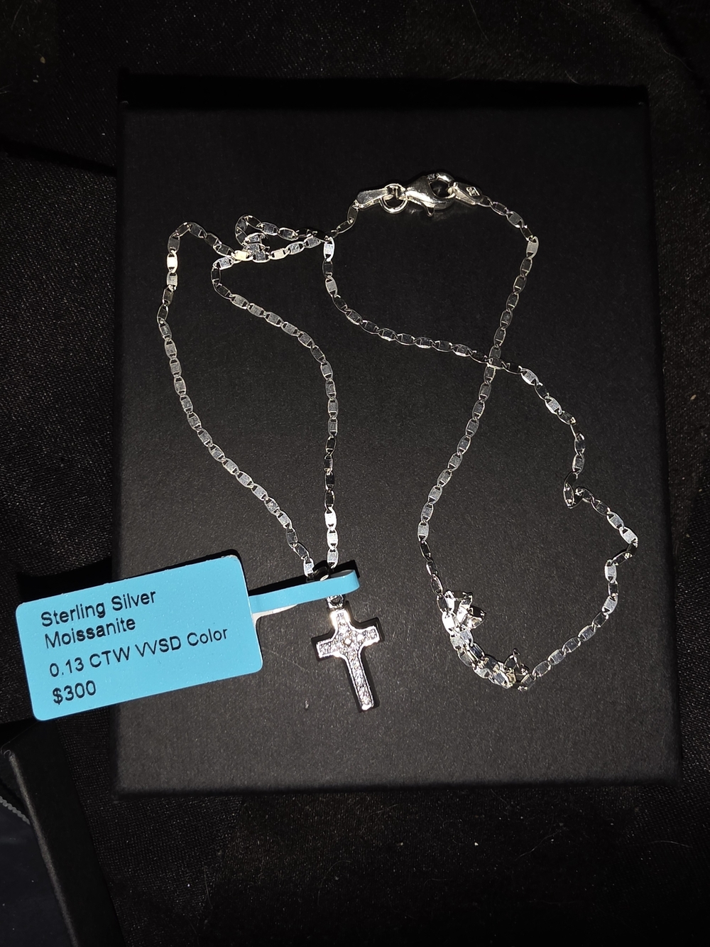 Sterling Silver Moissanite Cross Necklace - Silver